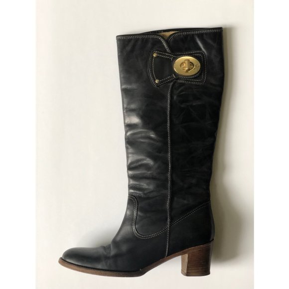 Black Coach Tall Leather Boot With Block Heel - Picture 7 of 9